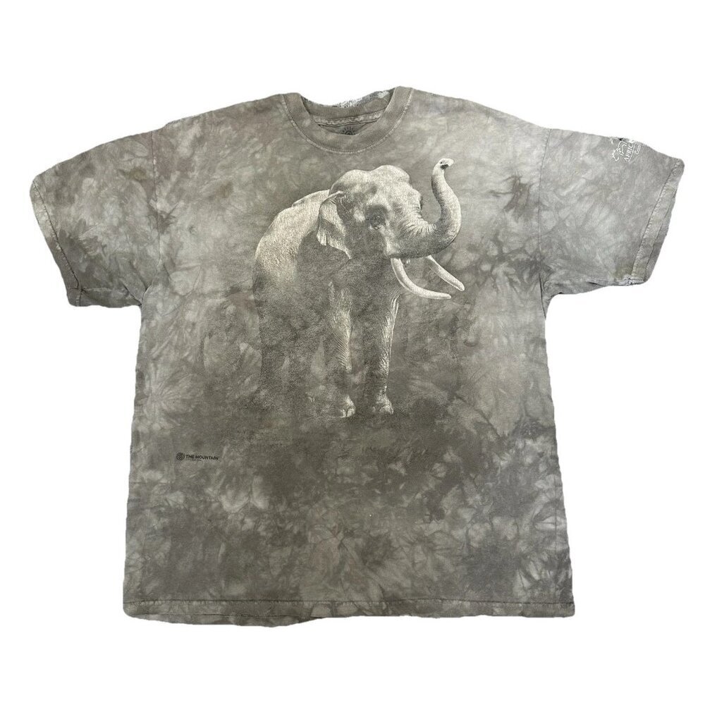 The Mountain Mens XL T Shirt Elephant Tie Dye African Lion Safari Grey